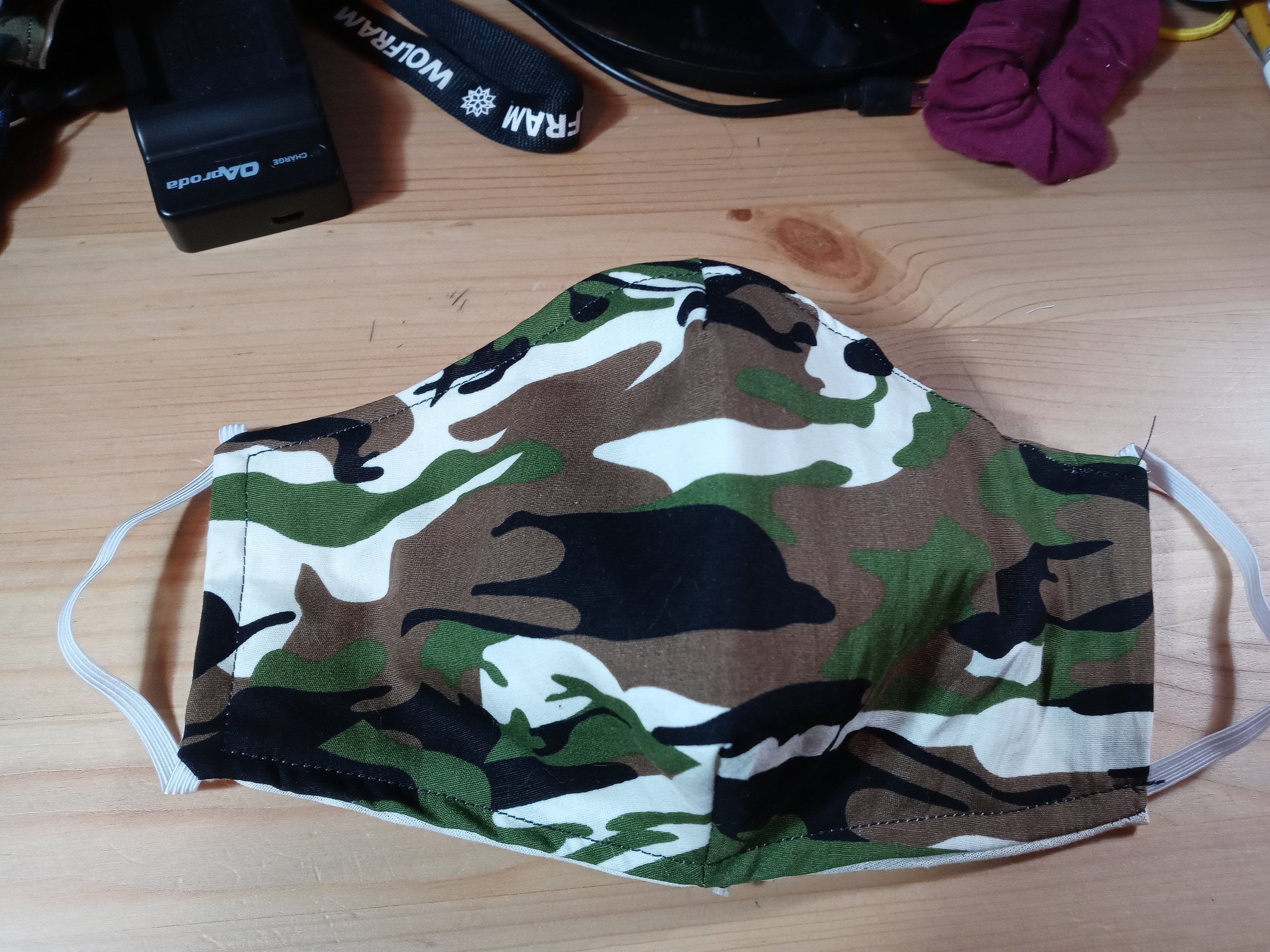 Camo Face Mask with Side Opening for Filters. 5 PM 2.5 Filters included, Green, Brown, Washable