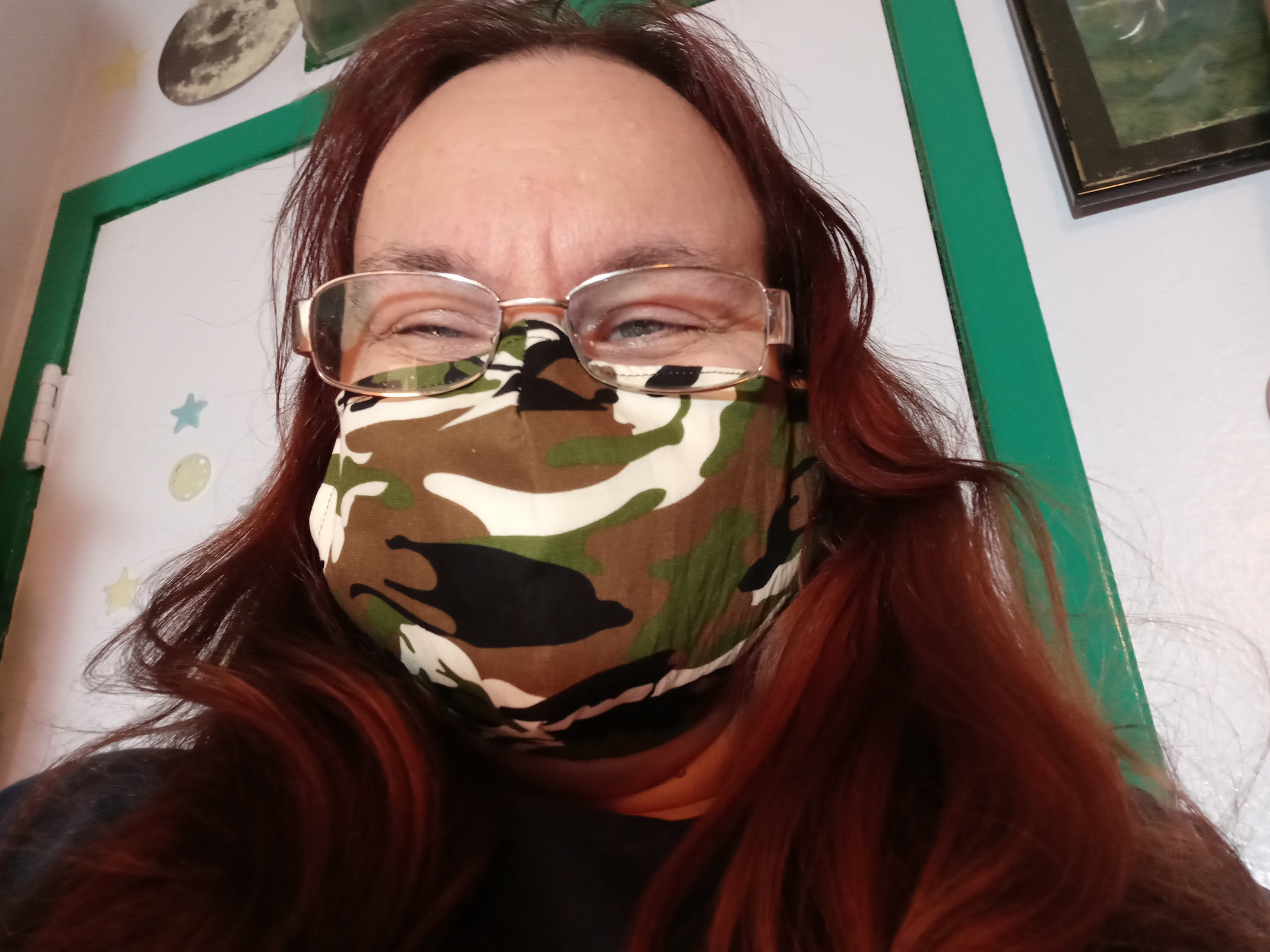 Camo Face Mask with Side Opening for Filters. 5 PM 2.5 Filters included, Green, Brown, Washable - Thumbnail 3