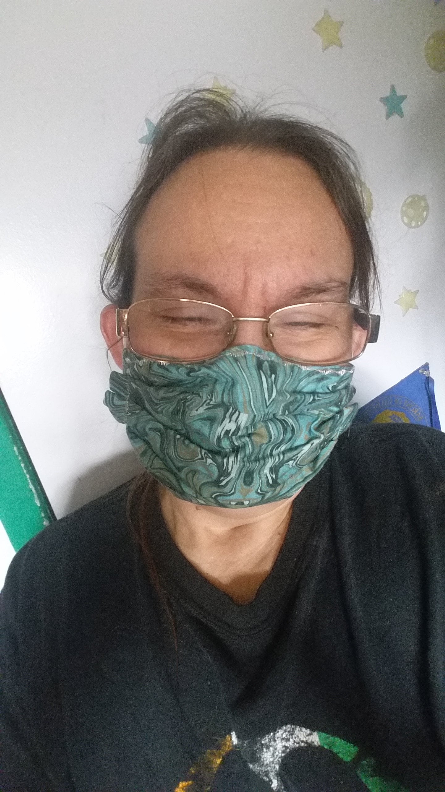 Marble Face Mask that is Pleated and Washable with Green, Teal and Black
