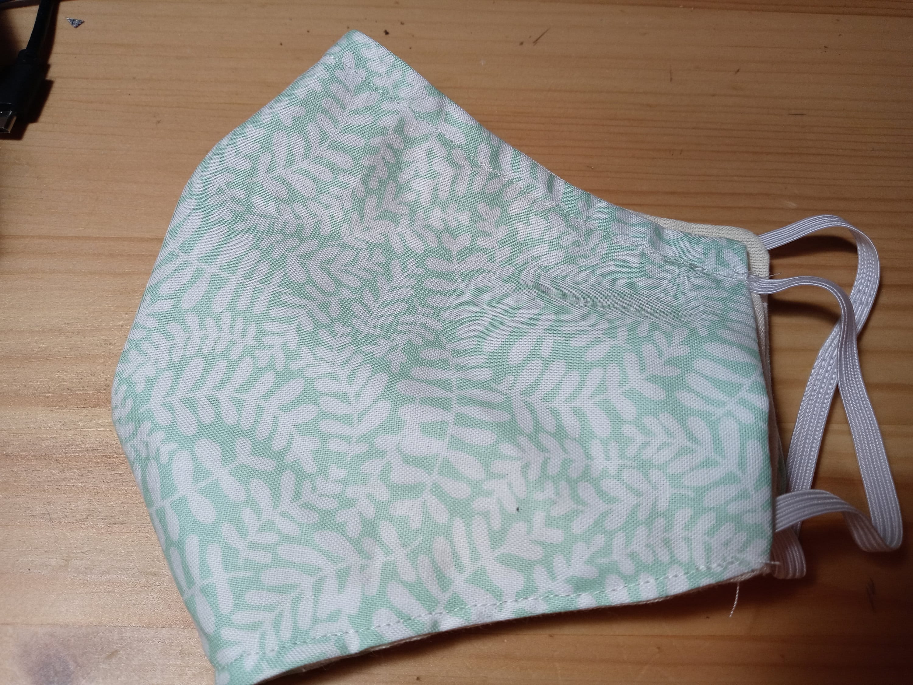 Nature Face Mask with Side Opening for Filters. 5 PM 2.5 filters are Included.  Mint Green, Pink Leaves,  & Washable. Kid masks. - Thumbnail 4