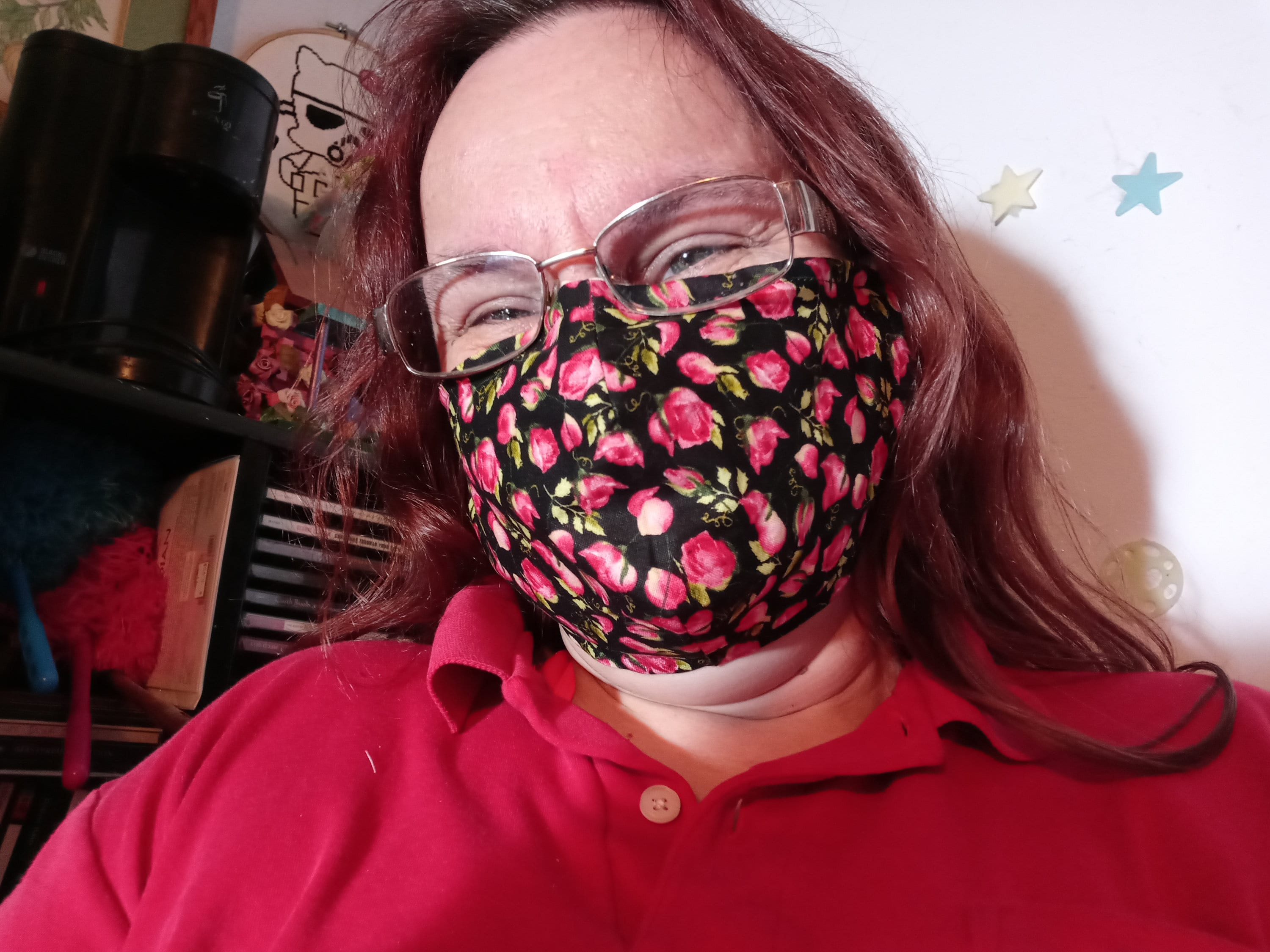 Rosebud Flower Face Mask with Side Opening for Filter.  5 PM 2.5 filters are included.  Floral Nature Mask, Washable, Pink, Black, and Kids - Thumbnail 3