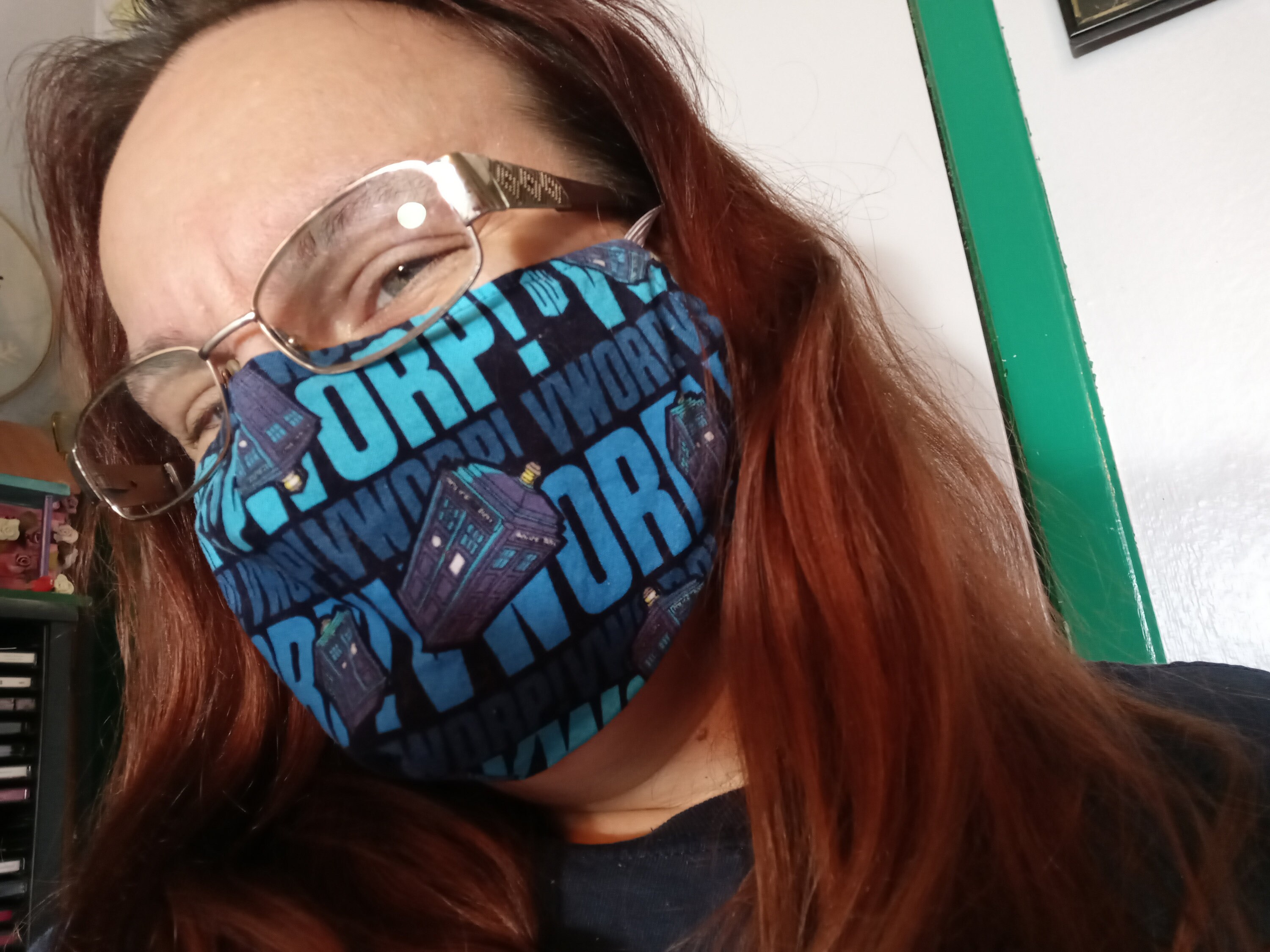 Doctor Who Tardis Face Mask with side opening for filters.  This Geek Face Mask is Washable and includes 5 PM 2.5 Filters.  Adults, Kids - Thumbnail 4