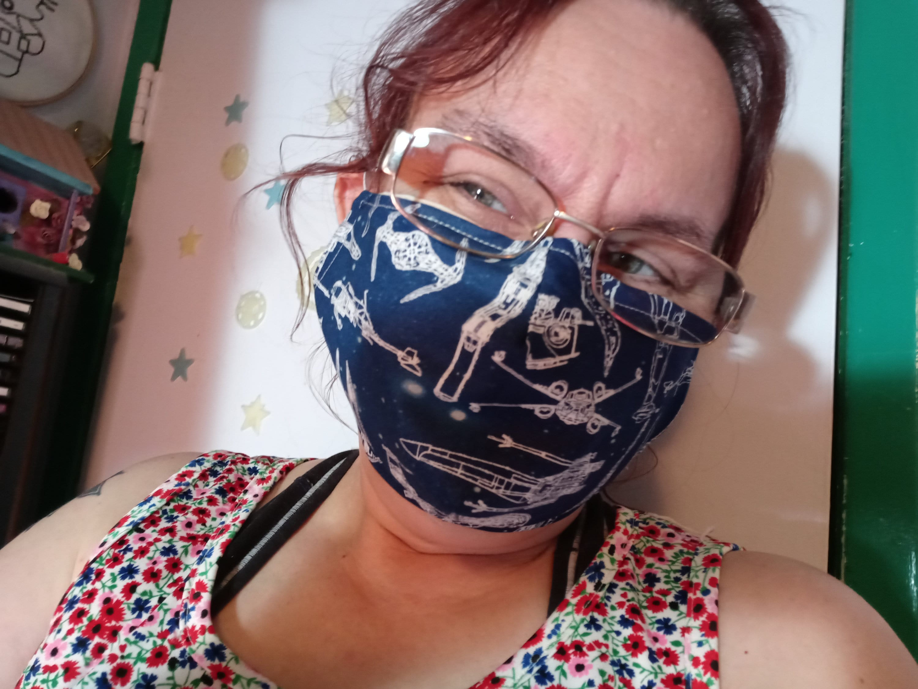 Star Wars Face Mask with a side opening for Filters. 5 PM 2.5 Filters are Included. Navy Blue, Space Ships, Machines, Washable, Adults, Kids