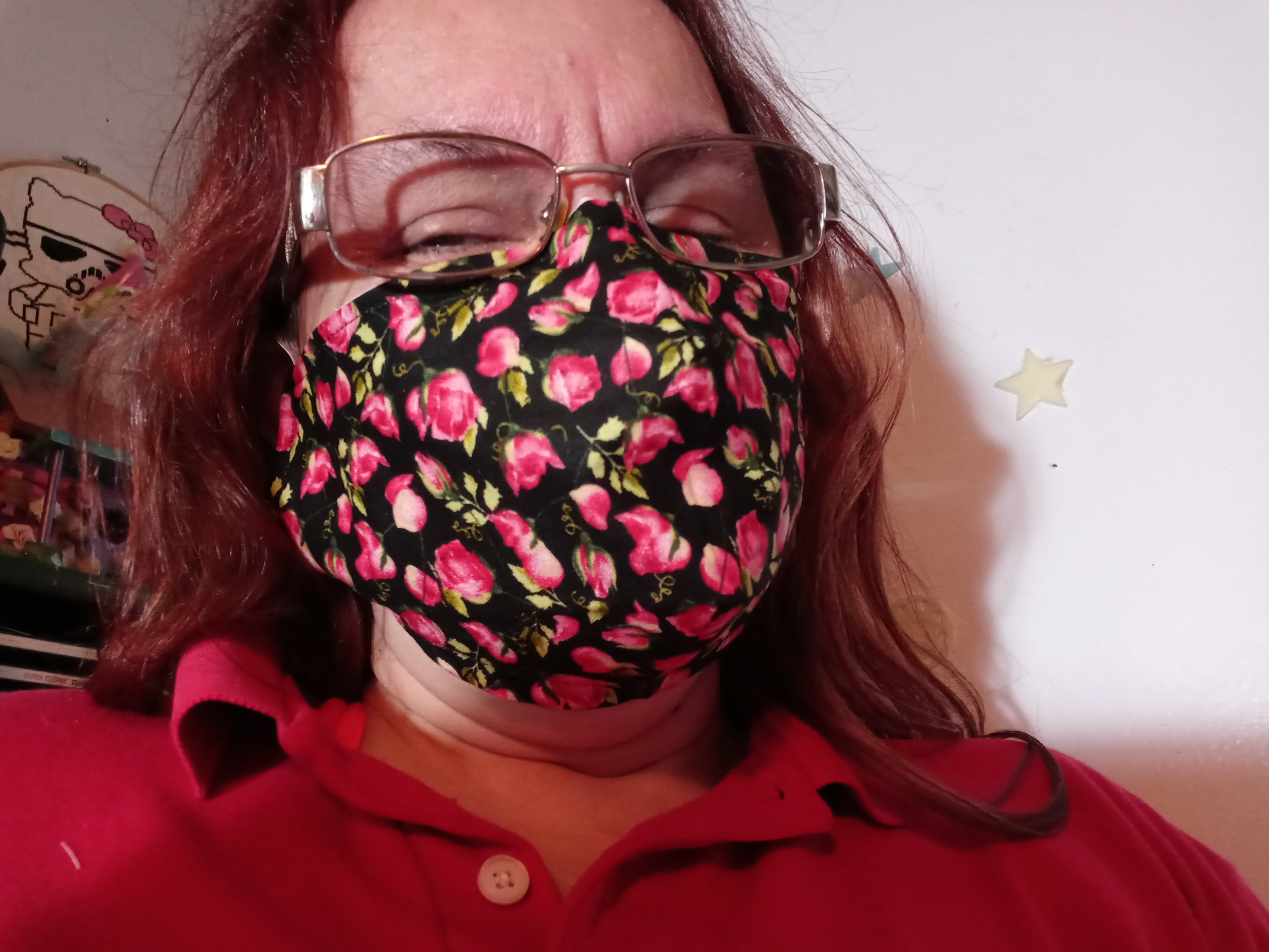 Rosebud Flower Face Mask with Side Opening for Filter.  5 PM 2.5 filters are included.  Floral Nature Mask, Washable, Pink, Black, and Kids - Thumbnail 4