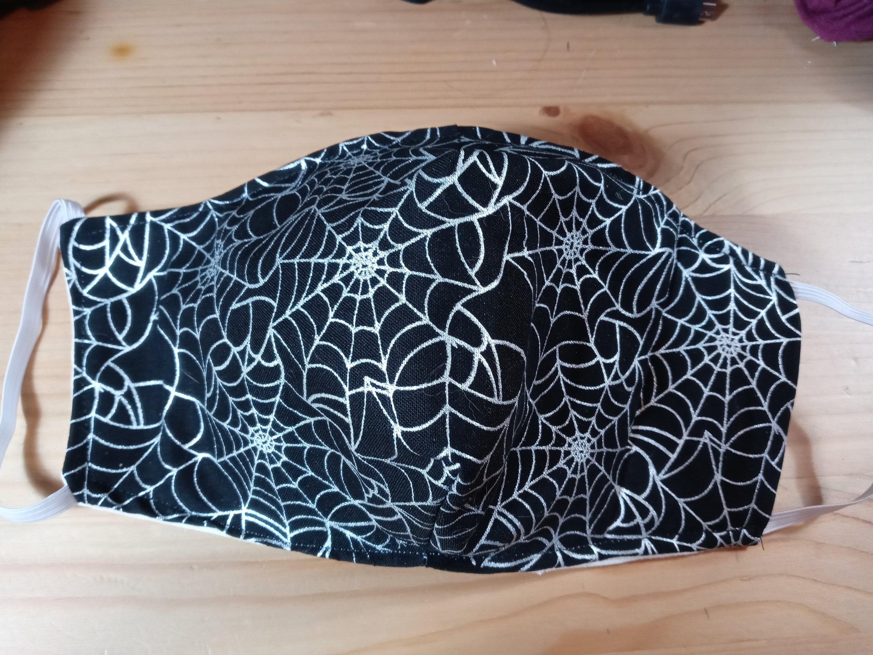 Shimmering Spiderwebs Face Mask with Side Opening for Filters. 5 PM 2.5 Filters Included. Silver, Black, Washable, Halloween, Adults, Kids