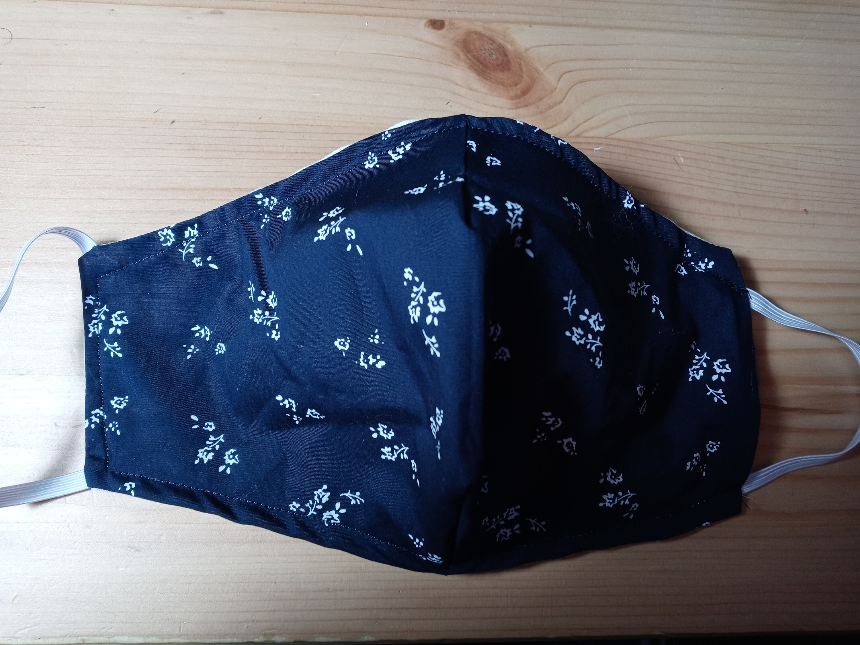 Floral Face Mask with side opening for filters. 5 PM 2.5 filters are included.  Dark Blue, Flowers, Washable, Kids, Adults