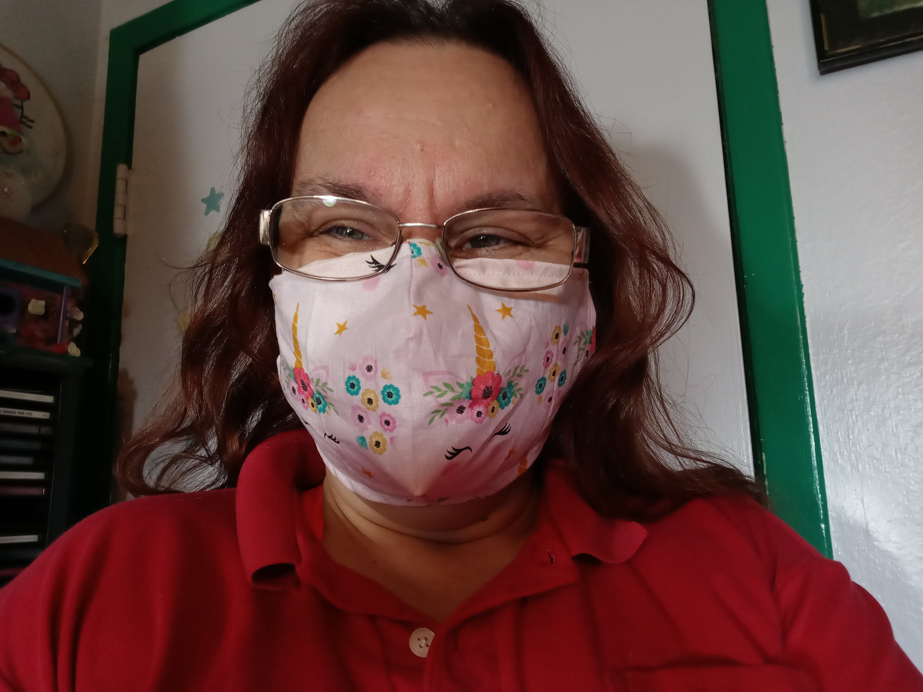 Unicorn Face Mask With a Side Opening for Filters. 5 PM 2.5 Filters are Included. Roses, Washable, Adults, Kids - Thumbnail 4