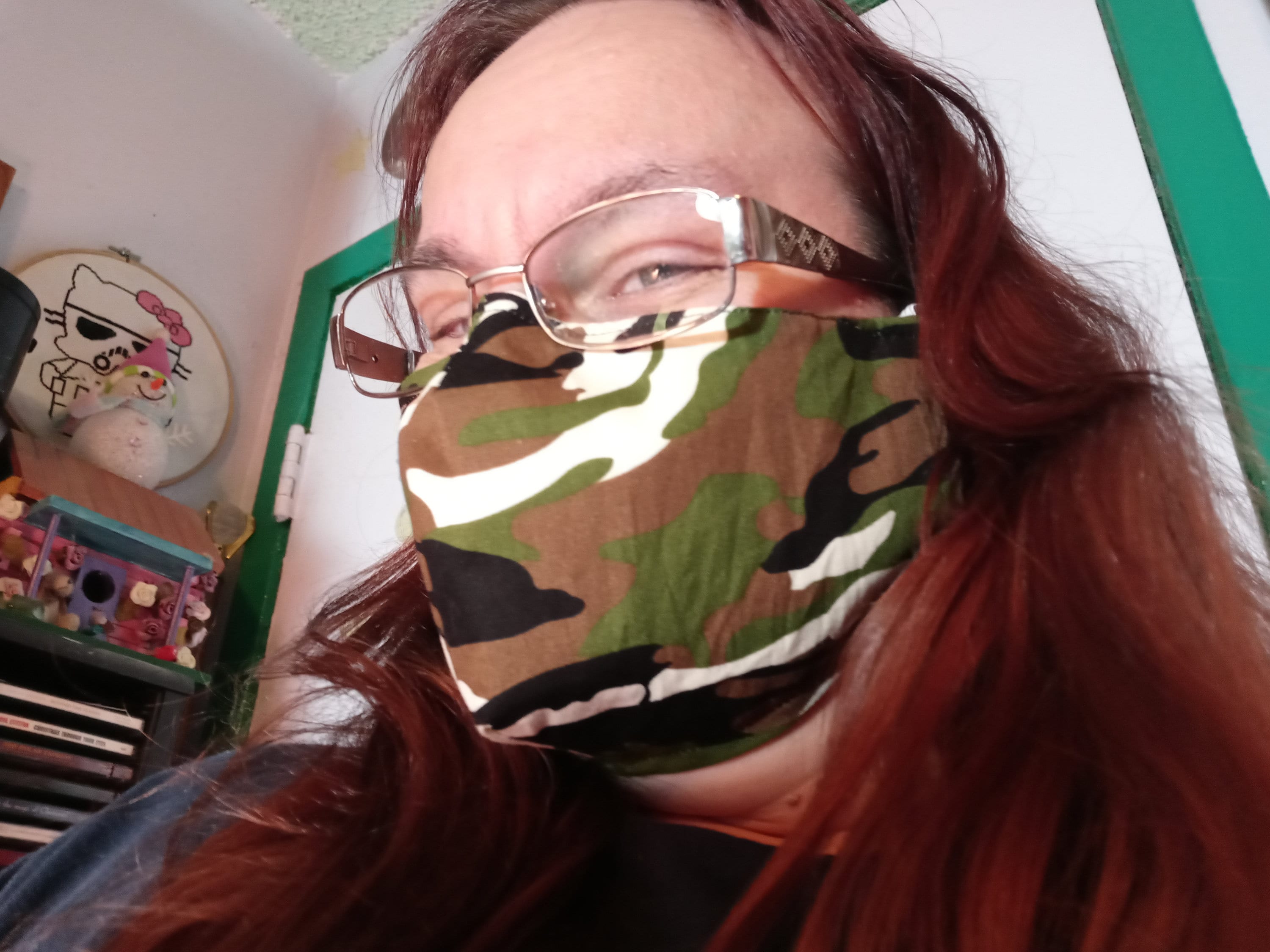 Camo Face Mask with Side Opening for Filters. 5 PM 2.5 Filters included, Green, Brown, Washable - Thumbnail 4