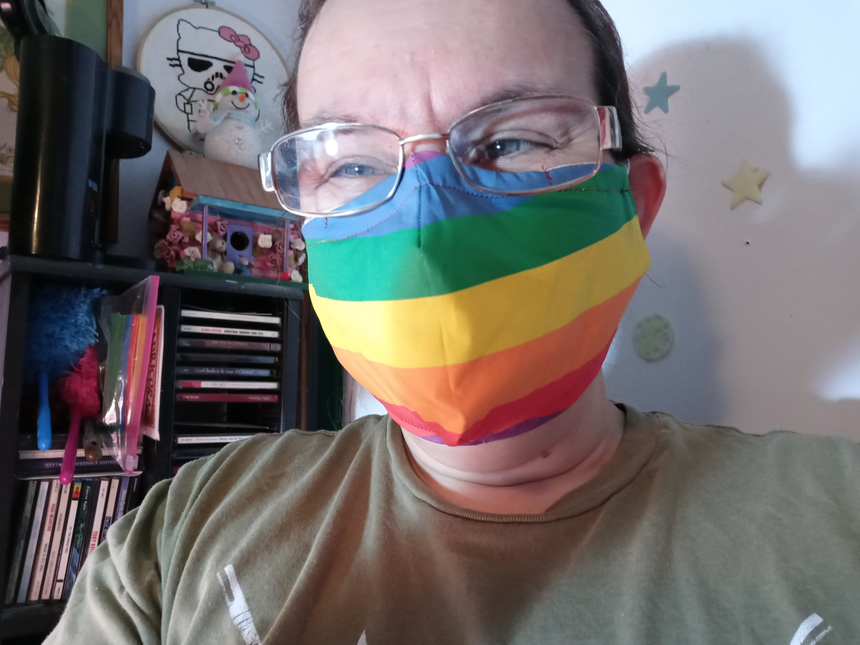 Pride Face Mask with Side Opening for Filters. This Rainbow Face Covering includes 5 PM 2.5 Filters. Washable, Adult Face Mask - Thumbnail 3