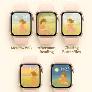 Set natura acquerello – Sfondo per Apple Watch / Arte digitale con delicati colori pastello / Quadrante estetico accogliente