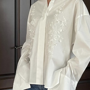 Women's cotton shirt, Oversized shirt, Women's white shirt, plus size clothing, long sleeve shirts, White color shirt women, fall clothing