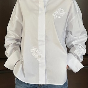 Women's cotton shirt, Oversized shirt, Women's white shirt, plus size clothing, long sleeve shirts, White color shirt women, fall clothing