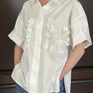 Women's cotton shirt, Oversized shirt, Women's white shirt, plus size clothing, long sleeve shirts, White color shirt women, fall clothing