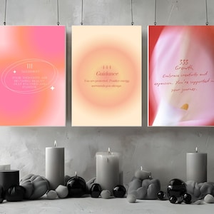 Angel Number Posters, Wall Decor, 5 Bundle - 111, 222, 333, 444, 555;