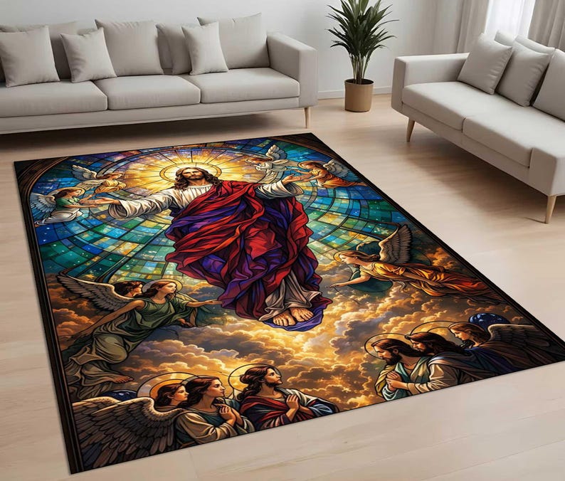 Jesus Stained Glass Living Room Rug, Christian Home Decor, Religious ...