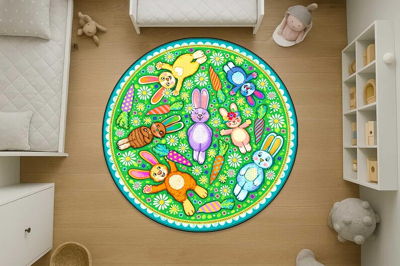 Cute Colorful Rug Bunny Round Rug, Colorful Nursery Playroom Carpet, Non Slip - Etsy UK