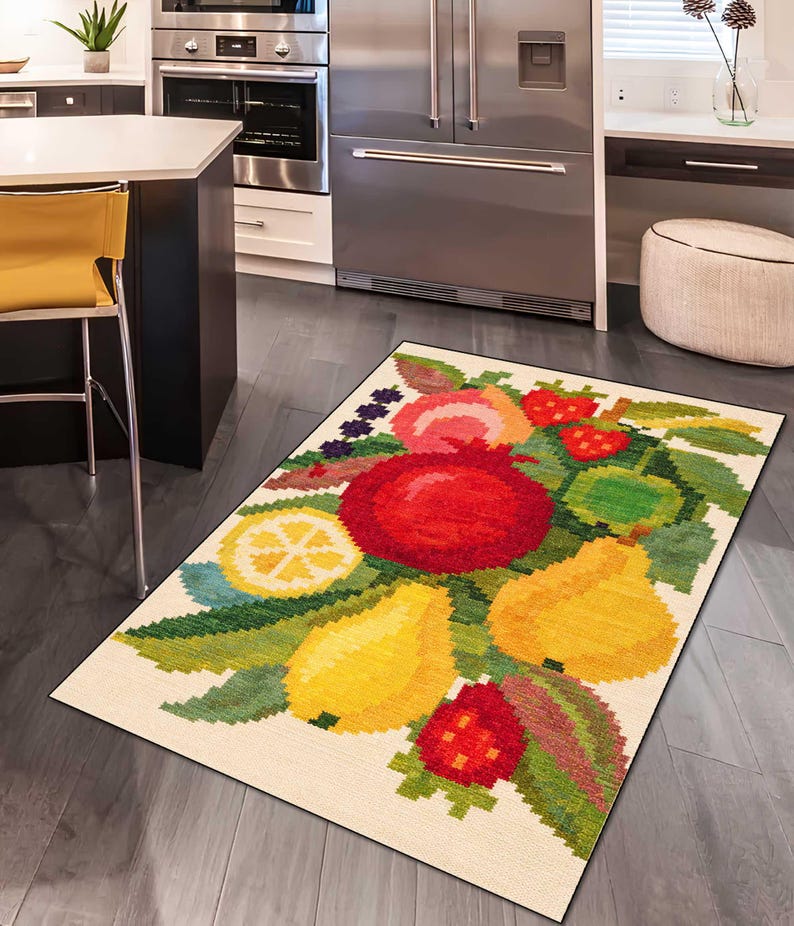 Fruit Kitchen Runner Rug, Vintage Apple Pear Lemon Print, Non Slip - Etsy