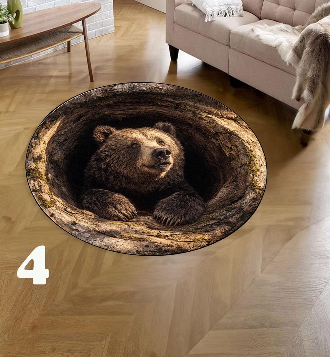 3d Round Rugs Bear Rug, Round Rug, 3D Rug, Illusion Rug, Book Patern Round Rug ...