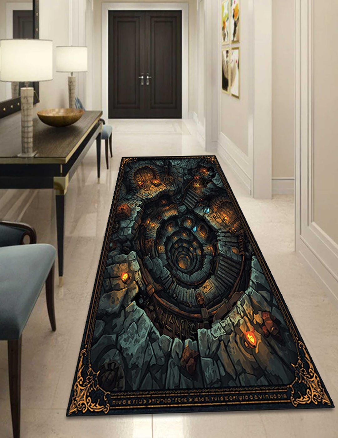 Dwarf Mine Fantasy Rug for Living Room, 3D Illusion Dungeon Carpet for ...