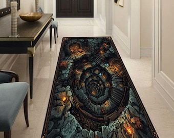 Dwarf Mine Fantasy Rug for Living Room, 3D Illusion Dungeon Carpet for Gamers, Geeky Dwarven Mine Home Decor with Medieval Adventure Style