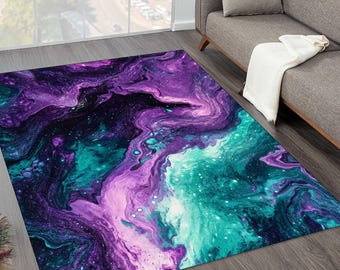 Cosmic Nebula Art Rug Pink, Purple, and Blue Digital printed rug