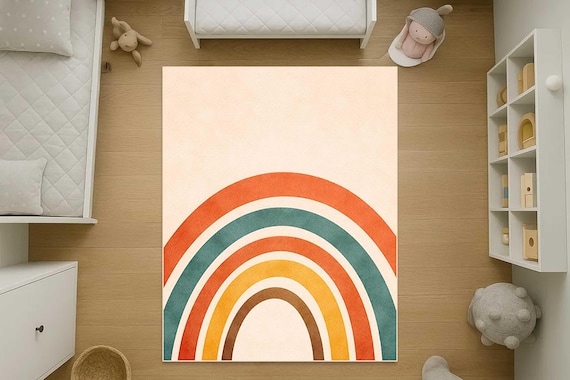 Kids Rainbow Rug, Nursery & Preschool Rug, Boho Rainbow Carpet, Montessori Kids Room Rug, Soft Color Children Area Rug,printed rug