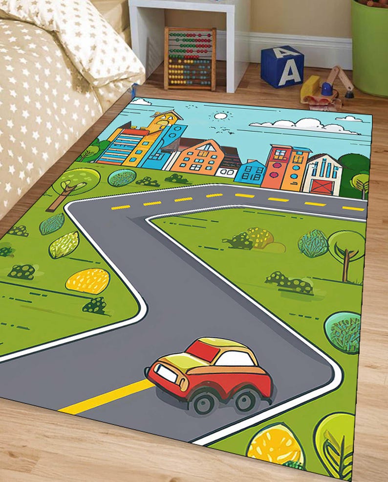 Interactive Kids Car Play Rug – Road Map Carpet With Vehicle Path ...
