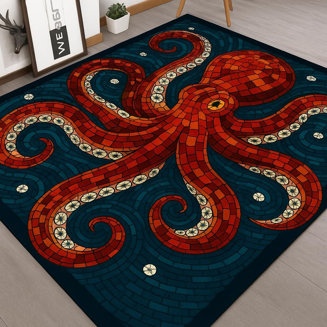 Abstract Octopus Art Rug: Modern Nautical Tentacle Carpet - Etsy