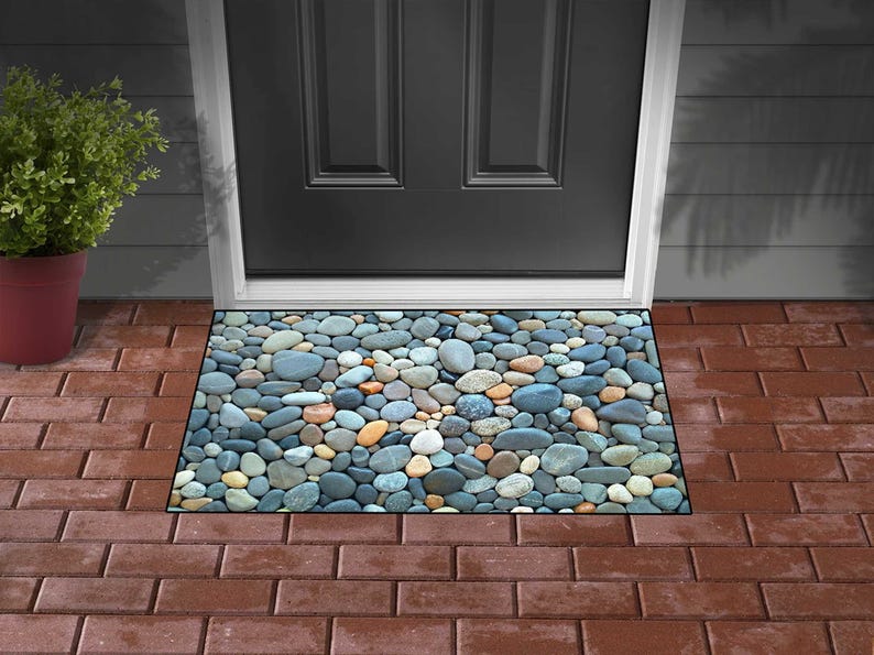 Stone Pattern Doormat Stone Pebble Doormat, Outdoor Entryway Rug, Natural Rock Texture Door ...