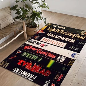 Retro Horror Movie VHS Rug: Horror Movie Rug,RetroMovies Rug,HorrorMovie Room Rug,Horror Rug,VHS Rug,Horror Film Rug,Rug,Retro Horror Movie