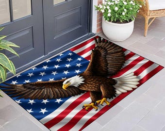 American Eagle Rug, USA Flag Rug, Patriotic Rug, 4th of July Decor, Bald Eagle Carpet, American Flag Floor Mat, USA Home Decor