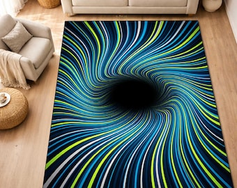 3D Optical Illusion Rug, Modern Printed Vortex Design, Anti-Slip,printed rug