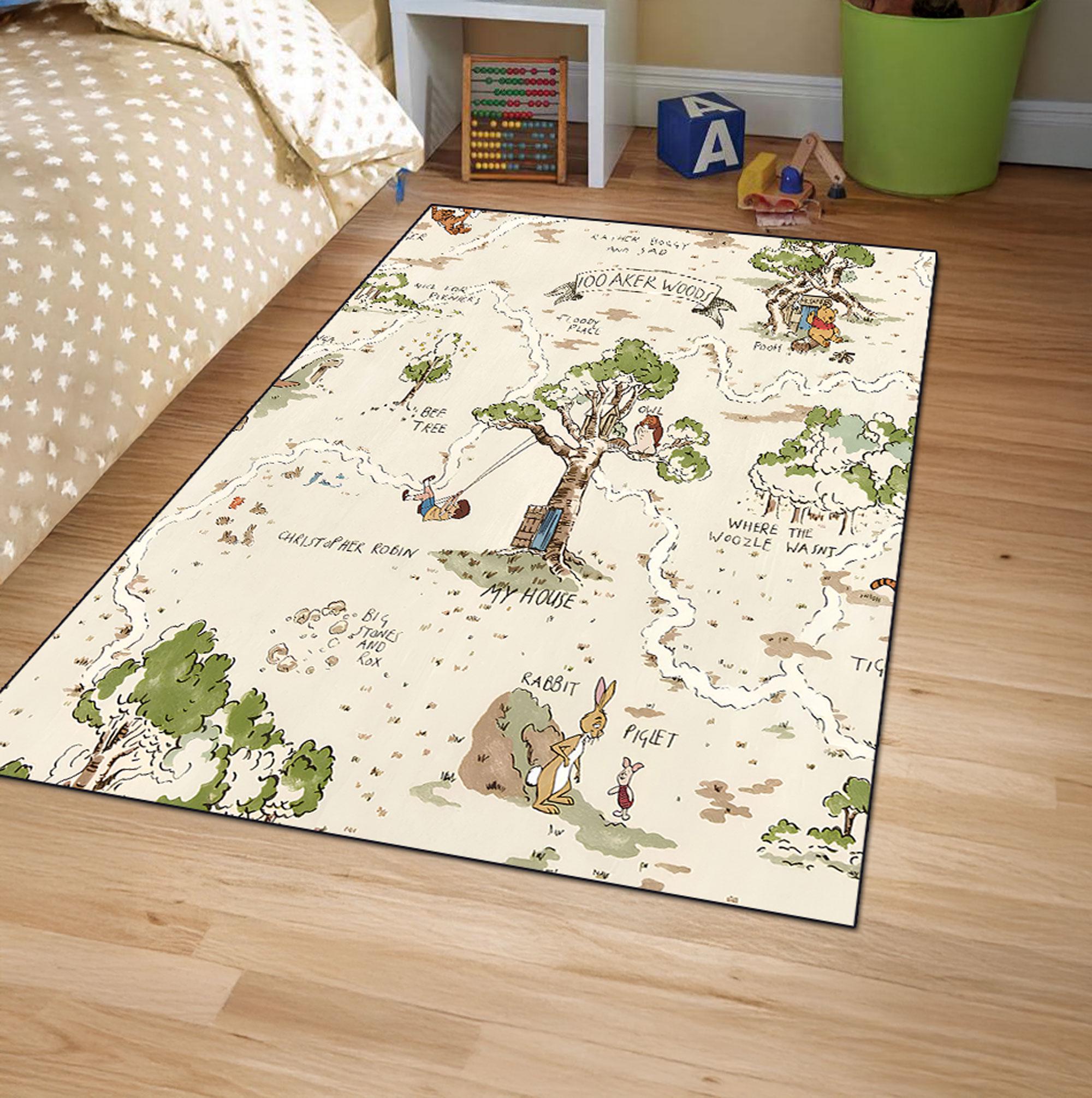 100 Acre Wood Map Rug, Winnie the Pooh Area Rug, Kids Play Rug, Machine ...
