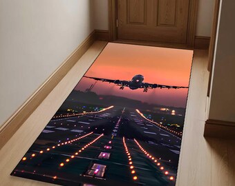 Airplane Runway Runner Rug Aerial View,Non-Slip,printed rug