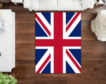 UK Flag Area Rug, Union Jack Living Room Rug, British Flag Carpet, Modern England Decor Rug, Digital Printed Area Rug,