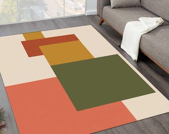 Modern Geometric Area Rug  Abstract Color Block Carpet for Living Room  Rug  Mid Century Modern Decor  large Floor Mat,Printed Rug