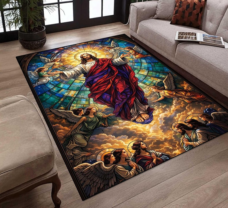 Reformation Rugs Jesus Stained Glass Living Room Rug, Christian Home Decor, Religious ...