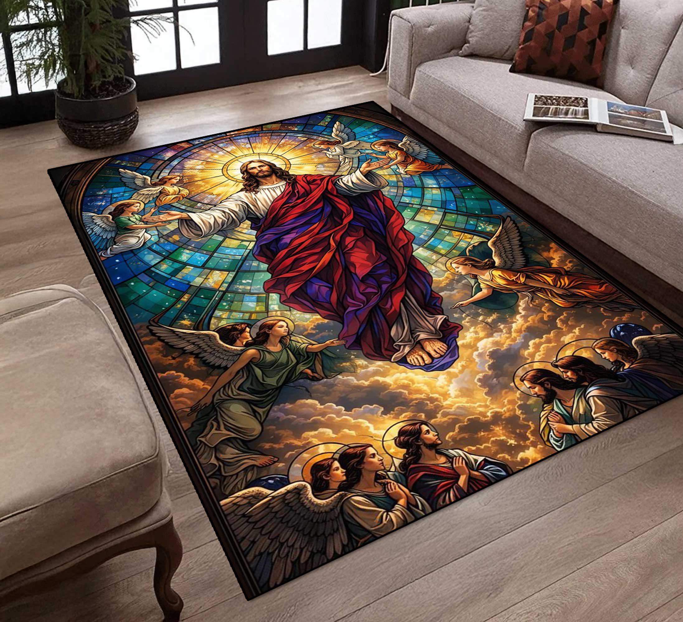 Custom Jesus Rug Jesus Stained Glass Living Room Rug, Christian Home Decor, Religious ...