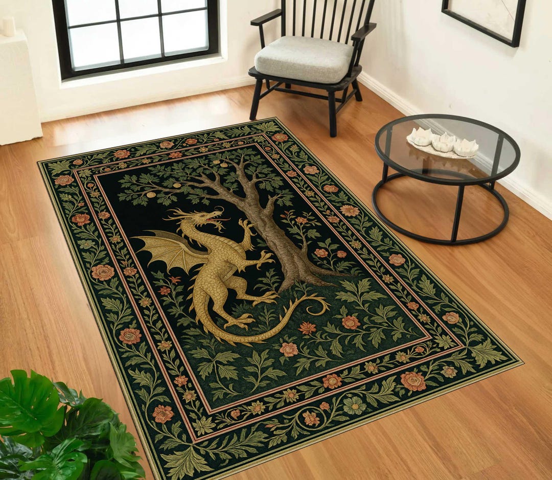 Golden Dragon Area Rug: Fantasy Mythical Creature Floor Decor - Etsy