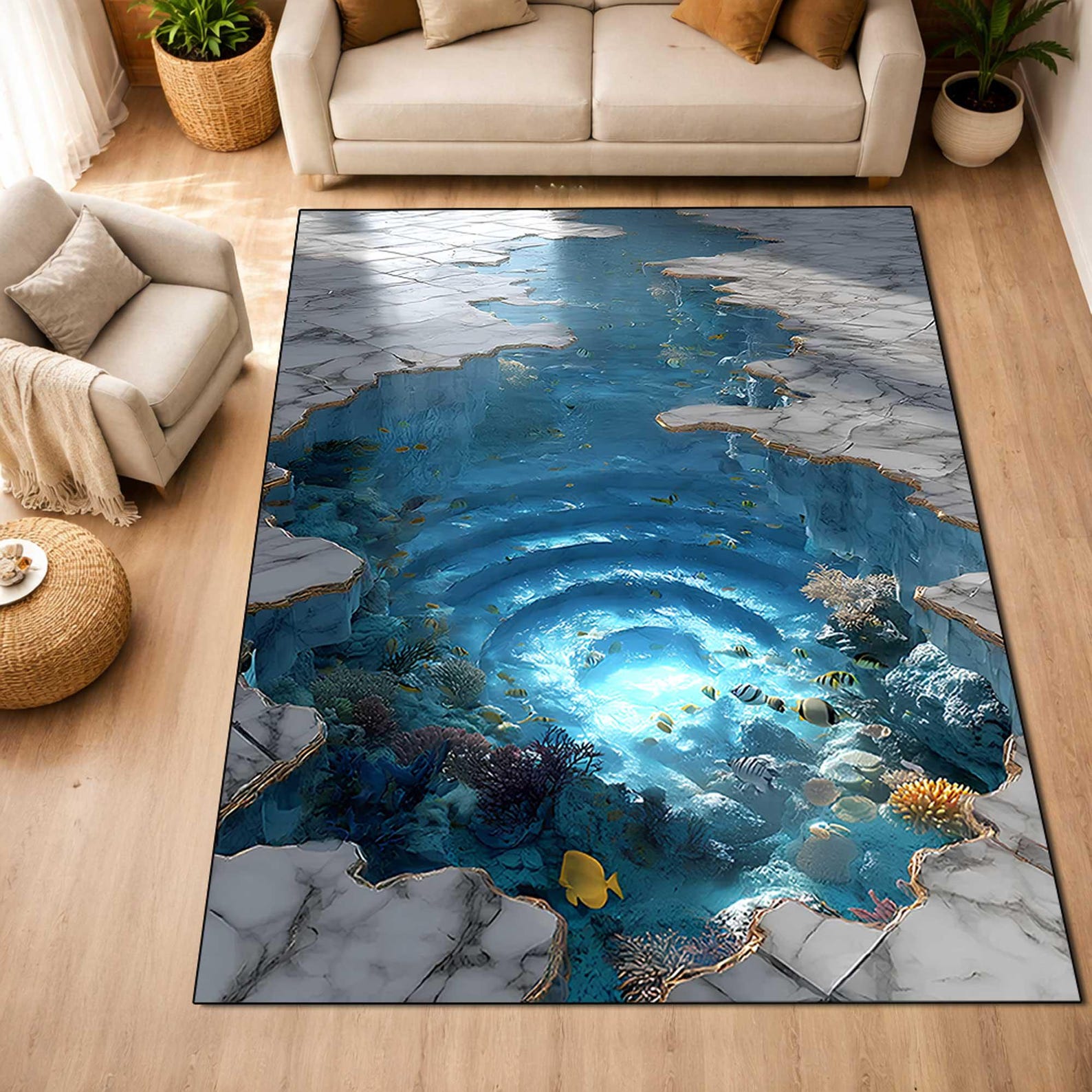 3docean Rugs 3D Ocean Illusion Rug, Underwater Vortex Area Rug, Realistic Sea Hole ...