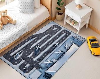 Runway Play Rug, Airport Decor Rug, Plane Rug, Apron Rug, Kids Room Rug, Boys Room Decor, Playing Mat, Birthday Gift,Popular Rug,printed rug