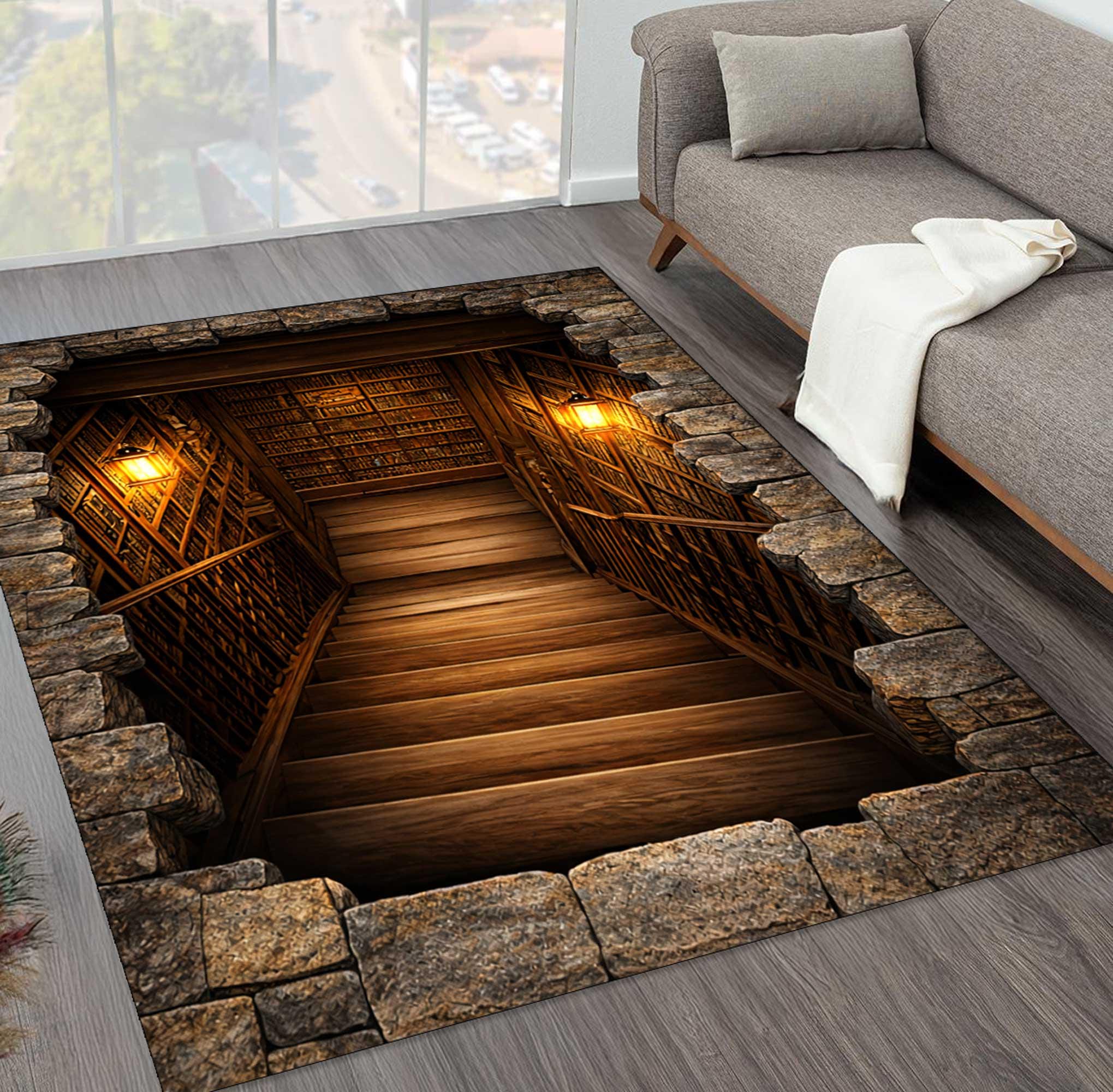 Top Secret Rug Secret Library Staircase Area Rug, 3D Optical Illusion Floor Mat,book ...