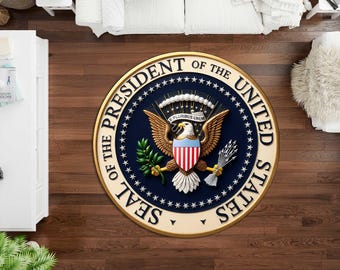 Presidential Seal Round Rug US Office Decor, Non-Slip Area Rug,printed rug