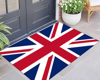UK Flag Outdoor Mat, British Union Jack Doormat, England Entryway Rug, Patriotic Porch Welcome Mat, Digital Printed Outdoor Rug