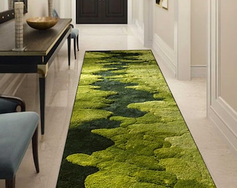 Green Moss Patterned Rug, Botanical Biophilic Home Decor, Runner Rug,printed rug