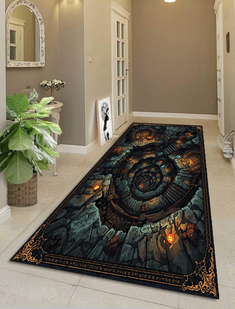 Dwarf Mine Fantasy Rug for Living Room, 3D Illusion Dungeon Carpet for ...