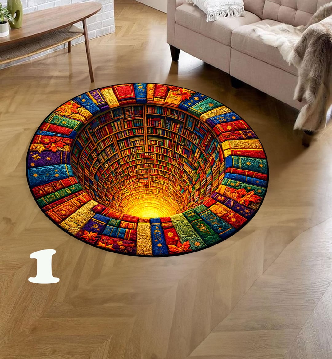 Round Rug, 3D Rug, Book Patern Round Rug, Circle 3d Rug, Room Decor - Etsy