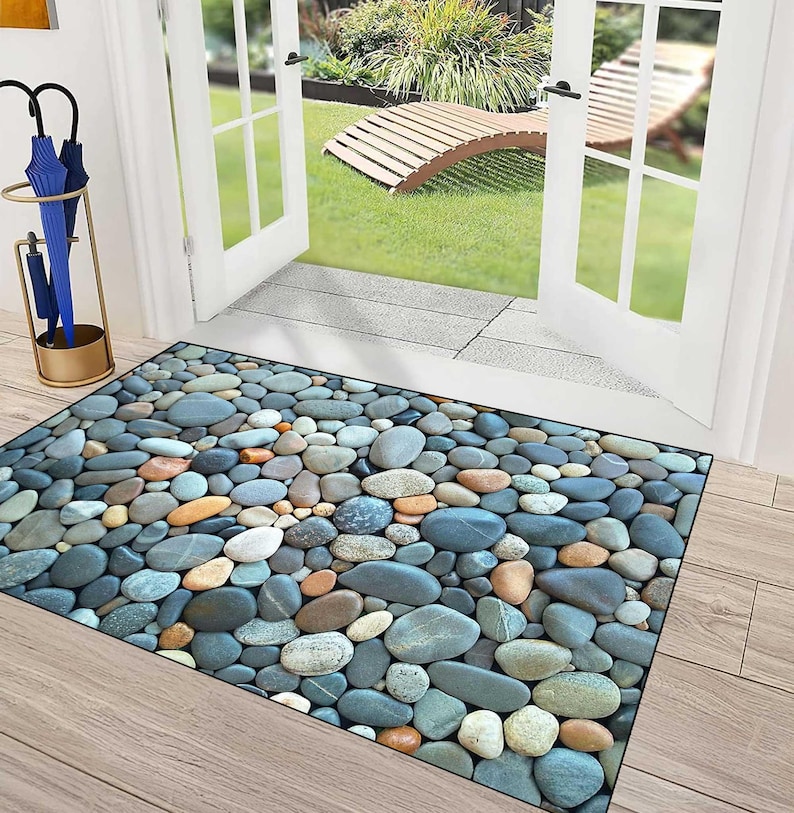 Stone Pattern Doormat Stone Pebble Doormat, Outdoor Entryway Rug, Natural Rock Texture Door ...