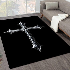 Black Cross Area Rug, Modern Christian Home Decor