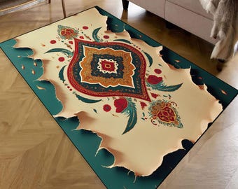 Boho Teppich Aztek: Ethno Farben, waschbar